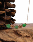 Baikalla Jewelry 18k Gold Jadeite Necklace 18K Rose Gold "3-stone" Imperial Jadeite Jade Cabochon Pendant with Diamonds