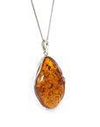 Baikalla Jewelry Gemstone Ring Baikalla™ Sterling Silver Elegant Amber Pear- Cabochon Cut Pendant