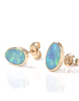 Baikalla Jewelry Gold Gemstone Earrings Baikalla™ 14k Yellow Gold Natural Freeform Australian Blue Opal Bezel Set Earrings