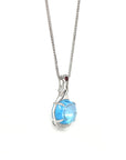 Baikalla Jewelry gemstone jewelry 18k White Gold Genuine Cabochon Cut London Blue Topaz & Diamonds Pendant Necklace