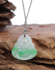 Baikalla Jewelry Jade Buddha Pendant Baikalla™ "Laughing Buddha" Genuine Vibrant Green Jadeite Buddha Pendant Necklace With 14k White Gold Bail