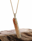 Baikalla Jewelry Jade Pendant 14K Yellow Natural Red & Brown Jadeite Jade Comb Necklace