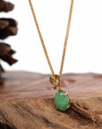 Baikalla Jewelry 18k Gold Jadeite Necklace 18K Yellow Gold "Apricot Flower" Oval Apple Green Jadeite Jade Cabochon Necklace with Diamonds