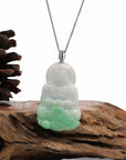 Baikalla Jewelry Jade Guanyin Pendant Necklace 14k White Gold "Goddess of Compassion" Genuine Green Jadeite Jade Guanyin Necklace With Gold Diamond Bail