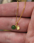 Baikalla Jewelry Gold Jade Necklace 24k Yellow Gold Genuine Green Jade Bead With Leaf Pendant Necklace