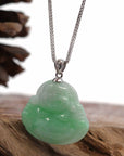 Baikalla Jewelry Jade Buddha Pendant Baikalla™ "Laughing Buddha" Genuine Vibrant Green Jadeite Buddha Pendant Necklace With 14k White Gold Diamond Bail