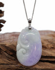 Baikalla Jewelry Jade Guanyin Pendant Necklace Nylon String Necklace Genuine Lavender Jadeite Jade RuYi Pendant Necklace With 14K White Gold Bail