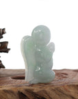 Baikalla Jewelry Jade Carving Necklace Boy Angel Natural Green Jadeite Jade "Kneeling Angel" Pendant Necklace For Men, Collectibles.