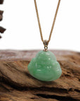 Baikalla Jewelry Jade Buddha Pendant Baikalla™ "Laughing Buddha" Genuine Vibrant Green Jadeite Buddha Pendant Necklace With 14k Yellow Gold Diamond Bail