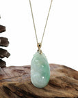 Baikalla Jewelry Jade Guanyin Pendant Necklace Genuine Green Jadeite Jade RuYi ( Wang Shi Ru Yi ) Pendant Necklace With 14K Yellow Gold Bail