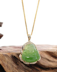 Baikalla Jewelry Gold Jade Buddha Baikalla "Laughing Buddha" 14k Gold Genuine Nephrite Apple Green Jade with 1/3 cttw VS1 Diamonds