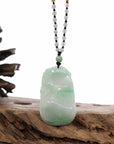 Baikalla Jewelry Jade Pendant Necklace Genuine Green Jadeite Jade "Good Luck HuLu with Dragon" Pendant Necklace With Real Jadeite Bead Necklace