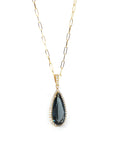 Baikalla Jewelry Gemstone Pendant Necklace 18k Yellow Gold Natural Navy Blue Topaz Pear Cut Necklace With Diamonds