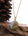 Baikalla Jewelry Jade Pendant Natural Yellow Jadeite Jade Lucky "Yin Yang Pixiu" Necklace With 14k Yellow Gold Diamond Bail