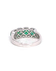Baikalla Jewelry Gold Emerald Ring 18k White Gold Natural Emerald Four Stones Set Band Ring with Diamonds