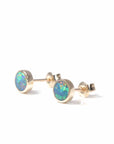 Baikalla Jewelry Gold Gemstone Earrings 14k Yellow Gold Baikalla™ 14k Natural Round Australian Blue Opal Bezel Set Earrings