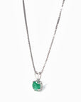 Baikalla Jewelry Gemstone Pendant Necklace Emerald Baikalla™ 14k White Gold Emerald Round 4 Prong Set Necklace With Diamond Halo