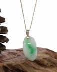 Baikalla Jewelry Jade Pendant Natural Green Jadeite Jade Shou Tao (Longevity Peach) Necklace With 14k Yellow Gold Diamond Bail