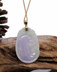 Baikalla Jewelry Jade Guanyin Pendant Necklace Genuine Lavender Jadeite Jade RuYi Pendant Necklace With 14K Yellow Gold Bail