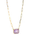 Baikalla Jewelry Gemstone Pendant Necklace 18k Yellow Gold AAA Royal Amethyst Emerald Cut Pendant Necklace With Diamonds