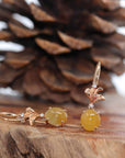 Baikalla Jewelry Gold Jade Earrings 18K Rose Gold "Apricot Blossom" Yellow Jadeite Jade Dangle Earrings