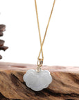 Baikalla Jewelry Jade Pendant 14k Rose Gold Genuine Burmese Light Lavender Jadeite Happiness and Safety (Fu & Pingan) Pendant Necklace