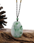 Baikalla Jewelry Jade Guanyin Pendant Necklace Genuine Green Jadeite Jade RuYi Pendant Necklace With Real Ice Jadeite jade Beads Necklace