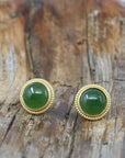 Baikalla Jewelry Silver Gemstone Earrings Baikalla™ 'Classic Studs" Gold Plated Sterling Silver Real Green Jade Stud Earrings