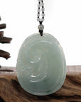 Baikalla Jewelry Jade Guanyin Pendant Necklace Genuine Ice Blue Jadeite Jade RuYi Pendant Necklace With Real Jadeite jade Beads Necklace