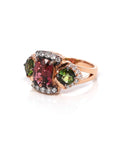 Baikalla Jewelry 14K Gold Tourmaline Ring 18K Rose Gold 3 Stone Natural AAA Tourmaline Ring with VS1 Diamonds