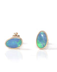 Baikalla Jewelry Gold Gemstone Earrings Baikalla™ 14k Yellow Gold Natural Freeform Australian Blue Opal Bezel Set Earrings