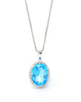 Baikalla Jewelry Silver Topaz Necklace Sterling Silver Natural Topaz Large Pendant Necklace With CZ