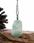 Baikalla Jewelry Jade Pendant Necklace Genuine Green Jadeite Jade "Good Luck HuLu with Dragon" Pendant Necklace With Real Jadeite Bead Necklace