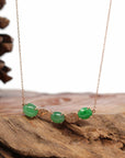Baikalla Jewelry 18k Gold Jadeite Necklace 18K Rose Gold "3-stone" Imperial Jadeite Jade Cabochon Pendant with Diamonds