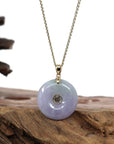Baikalla Jewelry Gold Jadeite Jade Pendant Necklace "Good Luck Button" Lavender & Green Jadeite Jade Lucky KouKou Pendant With 14K Yellow Gold Bail