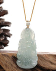 Baikalla Jewelry Jade Guanyin Pendant Necklace Nylon String Necklace Baikalla 14k Yellow Gold "Goddess of Compassion" Genuine Ice Burmese Jadeite Jade Guanyin Necklace With Gold Diamond Bail