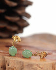 Baikalla Jewelry Gold Jade Earrings 18K Rose Gold "Apricot Blossom" Green Jadeite Jade Dangle Stud Earrings