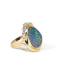 Baikalla Jewelry Gold Opal Ring 14k Yellow Gold Natural Australian Blue Opal Ring
