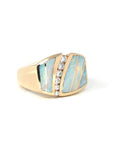 Baikalla Jewelry Gold Opal Ring 14k Yellow Gold Natural AAA Australian Opal Men's Ring with Diamonds