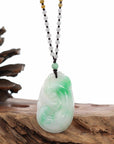 Baikalla Jewelry Jade Guanyin Pendant Necklace Genuine Green Jadeite Jade RuYi Pendant Necklace With Real Ice Jadeite jade Beads Necklace