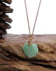 Baikalla Jewelry Jade Pendant 18k Rose Gold Genuine Burmese Green Jadeite Happiness ( Fu & Pingan ) Pendant Necklace