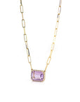 Baikalla Jewelry Gemstone Pendant Necklace 18k Yellow Gold AAA Royal Amethyst Emerald Cut Pendant Necklace With Diamonds