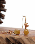 Baikalla Jewelry Gold Jade Earrings 18K Rose Gold "Apricot Blossom" Yellow Jadeite Jade Dangle Earrings