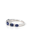 Baikalla Jewelry Gold Sapphire Ring 5 18k White Gold Natural Blue Sapphire Five Stones Set Band Ring with Diamonds