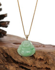 Baikalla Jewelry Gold Jadeite Jade Pendant Necklace Pendant Only Natural Burmese Jadeite Jade Happy Buddha With 14k Yellow VS1 Diamond Bail