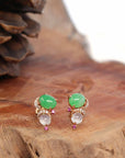 Baikalla Jewelry Gold Jade Earrings 18K Rose Gold Multi Color Jadeite Jade Stud Earrings