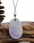 Baikalla Jewelry Jade Guanyin Pendant Necklace Genuine Lavender Jadeite Jade RuYi Pendant Necklace With 14K White Gold Bail