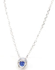 Baikalla Jewelry Gemstone Pendant Necklace Blue Sapphire Baikalla™ 14k White Gold Sapphire Round 4 Prong Set Necklace With Diamond-Cut Halo