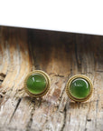 Baikalla Jewelry Silver Gemstone Earrings Baikalla™ 'Classic Studs" Gold Plated Sterling Silver Real Green Jade Stud Earrings