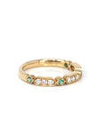 Baikalla Jewelry Gold Emerald Ring 14k Yellow Gold Natural Emerald 4 Stones Set Band Ring with Diamonds